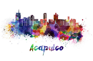 Acapulco skyline in watercolor