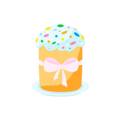 Cute Happy Easter cake on blue plate. Vector illustration.