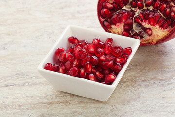 Ripe red Pomegranate seeds in the bowl