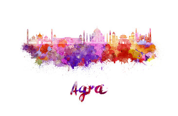 Agra skyline in watercolor