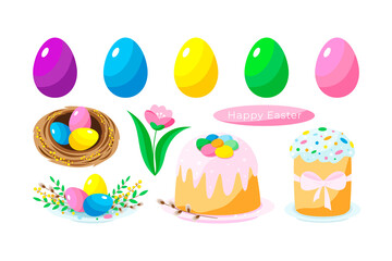 Set with Happy Easter elements.Vector drawings.