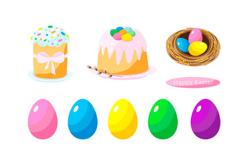 Set with Happy Easter elements.Vector drawings.