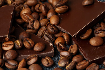 roasted coffee beans with black chocolate