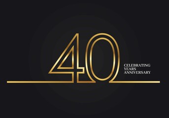 40 Years Anniversary logotype with golden colored font numbers made of one connected line, isolated on black background for company celebration event, birthday