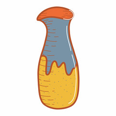 Ceramic jug, faience dish, handmade clay dishes. Hand drawn vector illustration. Isolated element on a white background