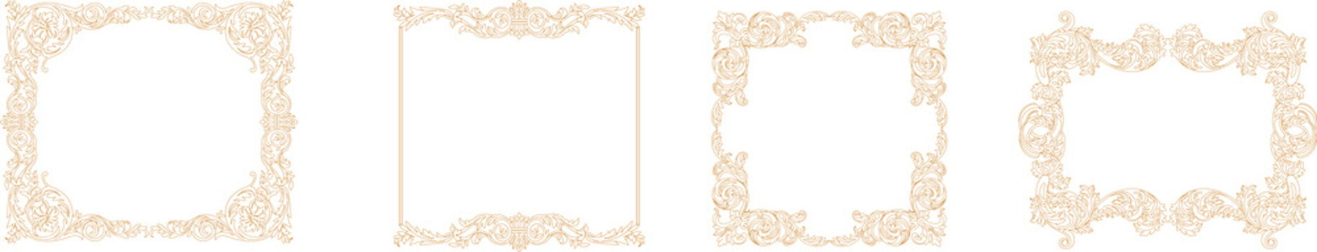 Set of golden vintage border frame engraving with retro ornament pattern in antique baroque style decorative design. Vector