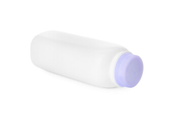 Bottle of dusting powder isolated on white. Baby cosmetic product