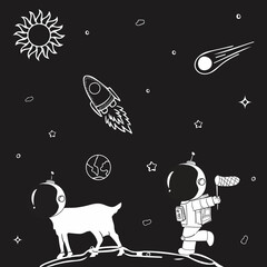 Astronauts characters in flat cartoon style vector illustration