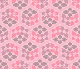 Japanese Flower Hexagon Mosaic Vector Seamless Pattern