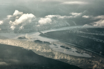 view from an airplane window in winter