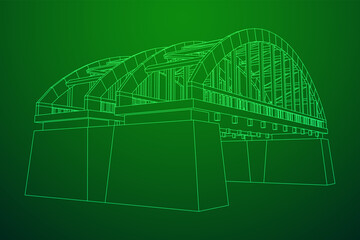 Bridge connection structure. Wireframe low poly mesh vector illustration.