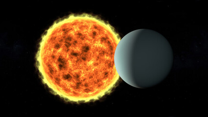 Uranus planet around the sun realistic 3d illustration. 8k resolution space wallpaper