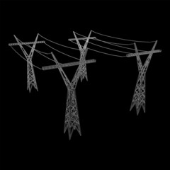 Obraz premium Power transmission tower high voltage pylon. Wireframe low poly mesh vector illustration