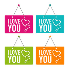 Obraz na płótnie Canvas I love you with Icon hanging Door Sign on white background.