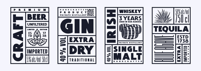 Set of template label for beer, gin, tequila and whiskey