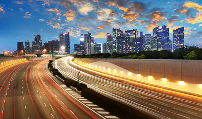 Singapore traffic at twilight - financial downtown