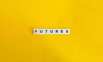 Futures Word on Letter Tiles on Yellow Background. Minimal Aesthetics.