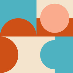 Modern vector abstract  geometric seamless pattern with circles, rectangles and squares  in retro scandinavian style. Pastel colored simple shapes graphic background. Abstract mosaic artwork.
