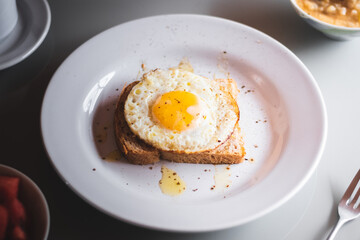 healthy breakfast with egg and toasts