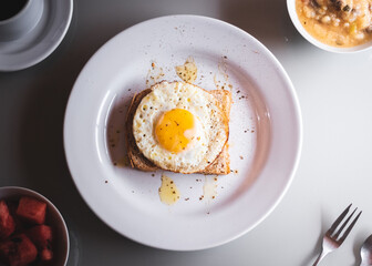healthy breakfast with egg and toasts