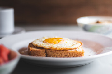 healthy breakfast with egg and toasts