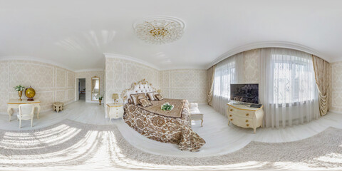 full 360 hdri panorama view in bedroom room in luxury elite vip expensive hotel or apartment  in...