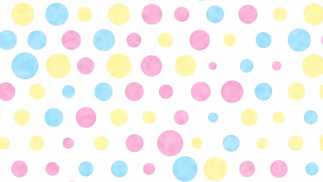 Pastel polka dots floating and blinking on a 4K white background.