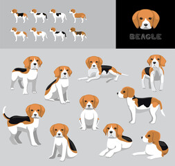 Obraz premium Dog Beagle Cartoon Vector Illustration Color Variation Set