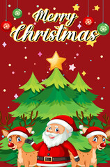 Merry Christmas poster design with Santa Claus and reindeers