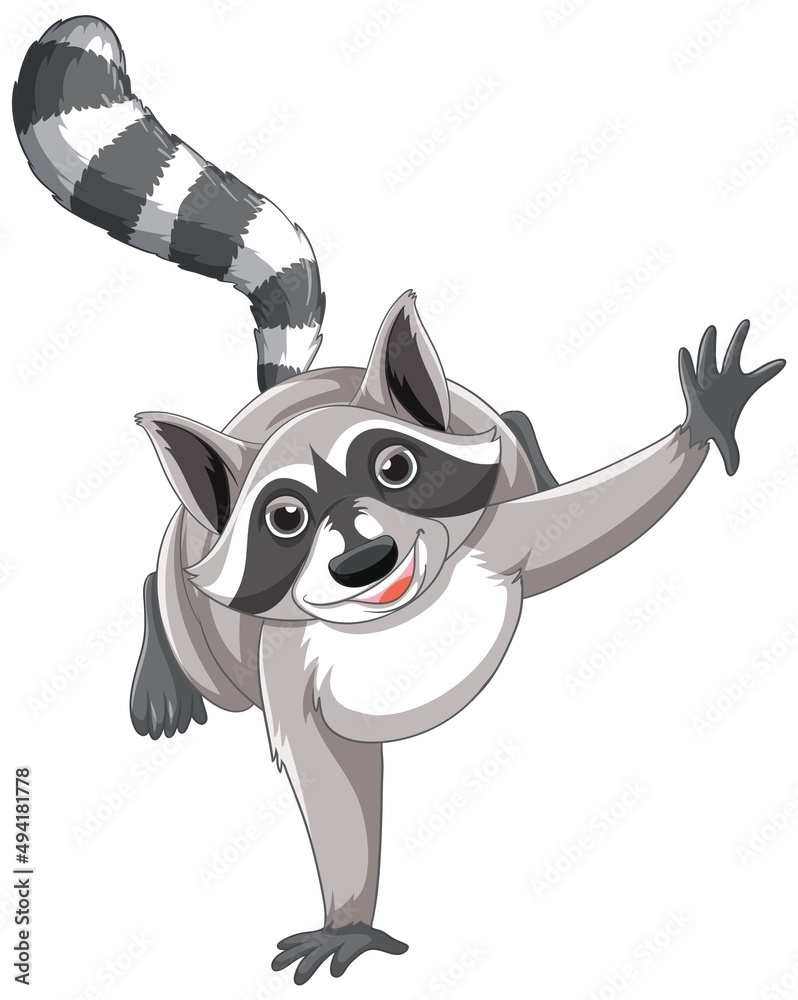 Wall mural Cute cartoon raccoon standing on white background