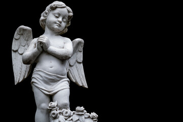 Death concept. Little beautiful angel crying as symbol of pain, fear and end of human life....