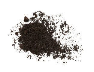 Pile of soil on white background, top view. Fertile ground