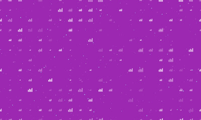Seamless background pattern of evenly spaced white chart line symbols of different sizes and opacity. Vector illustration on purple background with stars