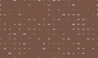 Seamless background pattern of evenly spaced white water game symbols of different sizes and opacity. Vector illustration on brown background with stars