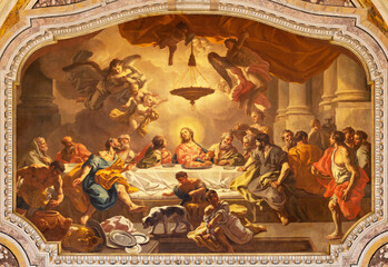 MONOPOLI, ITALY - MARCH 5, 2022: The painting Last Supper in Cathedral - Basilica di Maria...