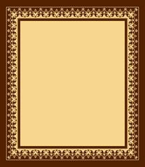 Decorative frame Elegant vector element for design in Eastern style, place for text. Floral golden and brown border. Lace illustration for invitations and greeting cards