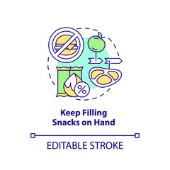 Keep filling snacks on hand concept icon. Approaches to healthy diet abstract idea thin line illustration. Isolated outline drawing. Editable stroke. Arial, Myriad Pro-Bold fonts used