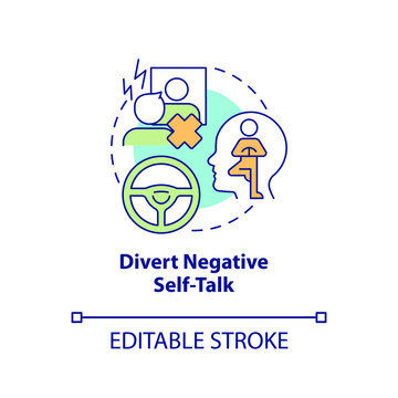 Divert Negative Self Talk Concept Icon. Maintaining Weight After Diet Abstract Idea Thin Line Illustration. Isolated Outline Drawing. Editable Stroke. Arial, Myriad Pro-Bold Fonts Used