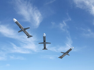 3d render cruise missile fire three cruise missiles fly in the sky war ukraine