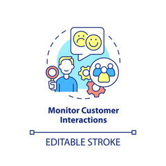 Monitor customer interactions concept icon. Ways to client-centric business abstract idea thin line illustration. Isolated outline drawing. Editable stroke. Arial, Myriad Pro-Bold fonts used