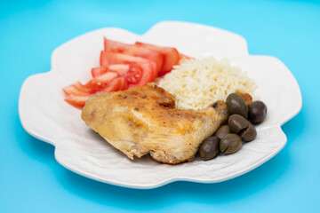 grilled chicken with boiled rice and fresh salad
