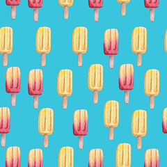 hand drawn watercolor pattern various fruit ice cream