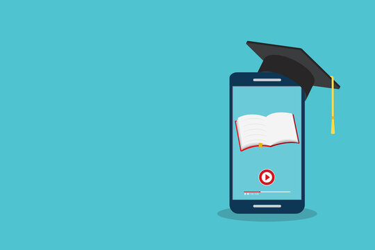 Online learning. Concept of webinar, business online training, education on smartphone or e-learning concept, video tutorial illustration.