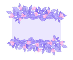 Watercolor Floral frame Pastel shades Floral arrangement  for invitations or congratulations. Purple and Pink
