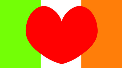 Irish flag. Flag of Ireland with a red heart inside vector
