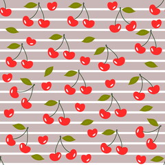 Seamless pattern of red cherries , summer fruits, vector drawing, lines background with cherrys
