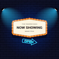 Obraz premium Retro Cinema with Sparking Blue Color and Blue Neon