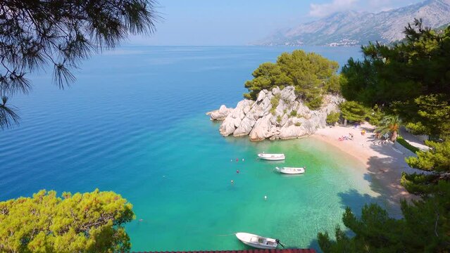 Quiet picturesque bay in the morning light. Filmed in 4K video.