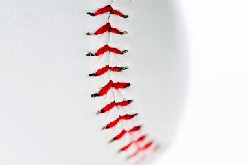 closeup of an baseball against white background