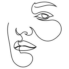 Continuous one line beautyful girl face drawing. Attractive young woman portrait. Female beauty concept minimal style. Abstract black and white vector illustration